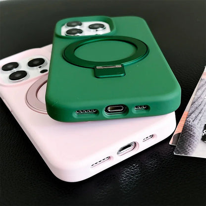 For Magsafe Liquid Silicone Stand Phone Case For iPhone 16 11 12 13 14 15 Pro Max Plus Cover For iphone 16 Pro Max Accessories